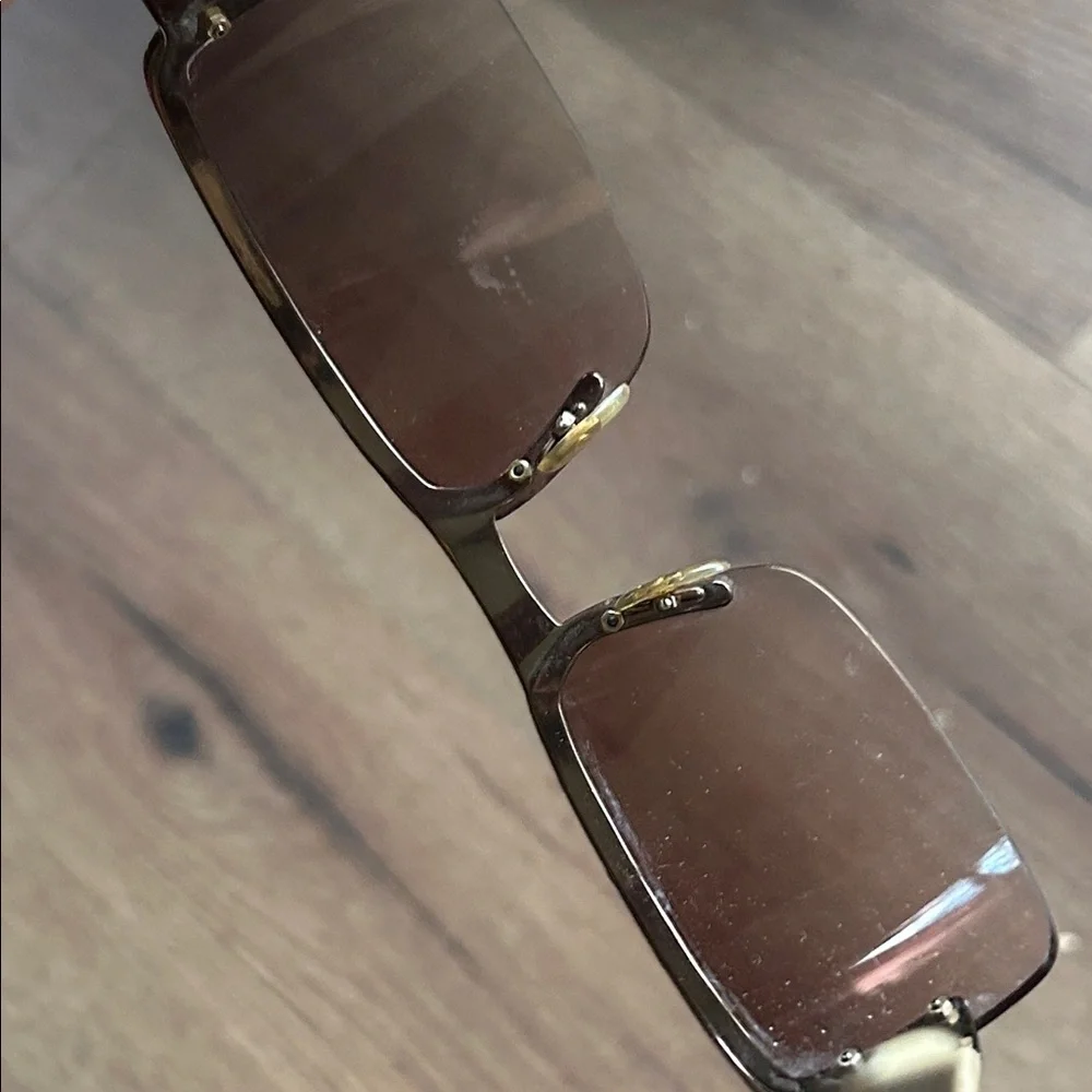 Gucci Vintage Monogram Temple Rimless Sunglasses with Brown Gradient Lenses
